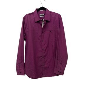 Calvin Klein Shirt Men's Medium Purple Slim Fit Non-Iron Striped Button-Up NEW